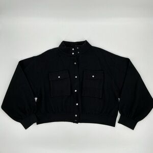 Marled Black Button-Up Cropped Bomber Jacket Size:XL